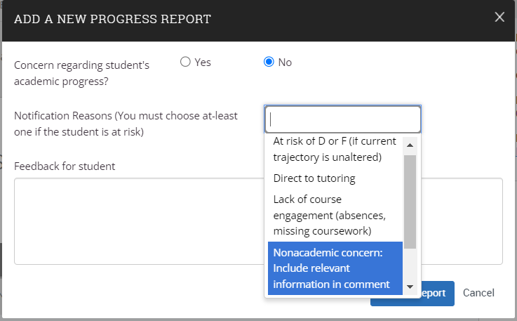 Choose notification reason